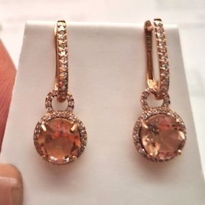 14k rose gold diamond morganite earrings